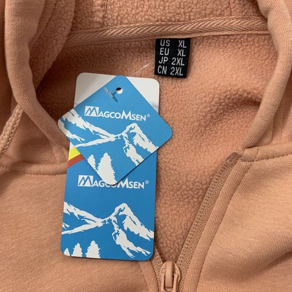 MagcoMsen Fleece Hooded Jacket Size XL Apricot Front Zip 2 Pockets Heavyweight - Picture 8 of 10